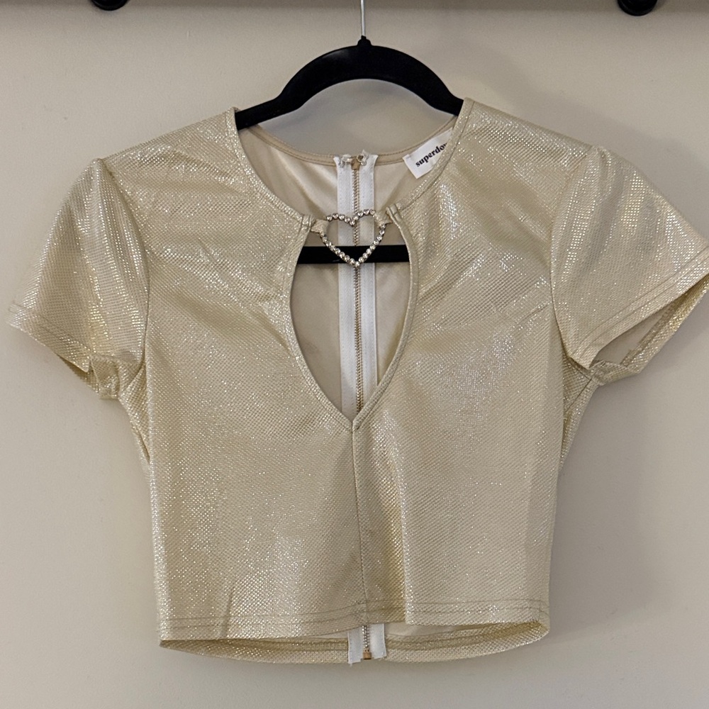 Superdown Metallic Gold Cut-Out Crop Top